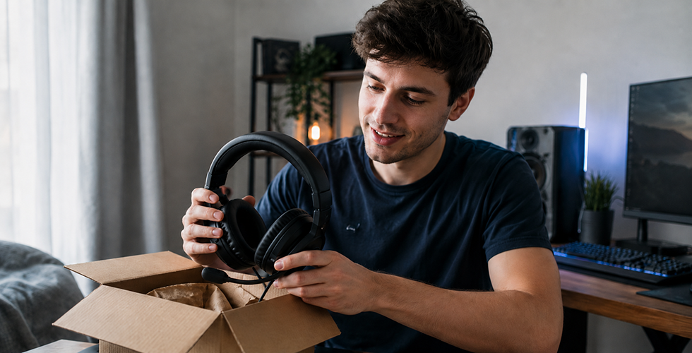 junger-mann-öffnet-paket-mit-gaming-headset