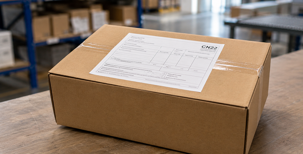 Paket-mit-CN22-Dokument-in-Warenlager