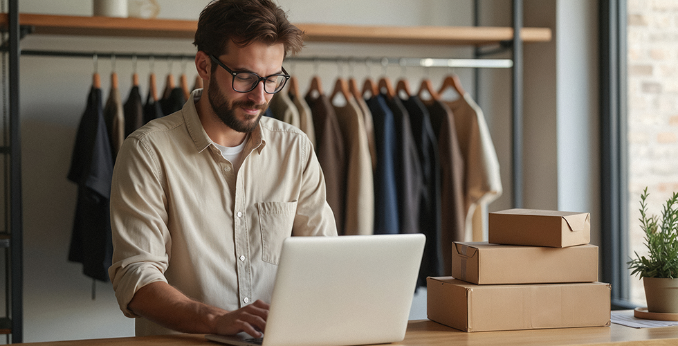fashion-onlinehändler-am-tisch-mit-notebook-und-paketen
